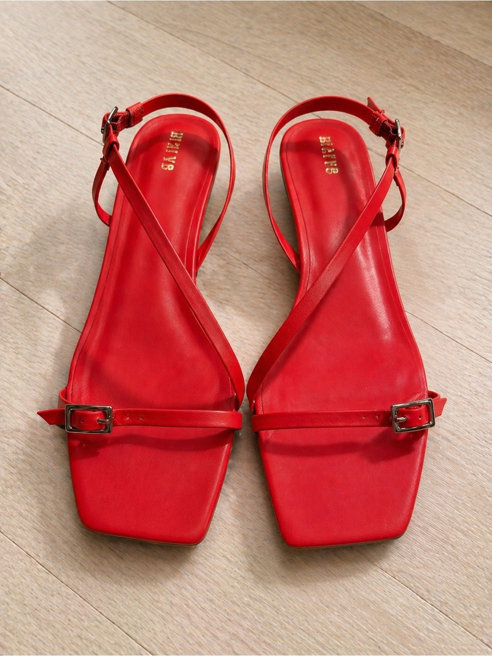 Maeve Red Leather Strappy Kitten Heel Sandals Square Toe Ankle Strap 9